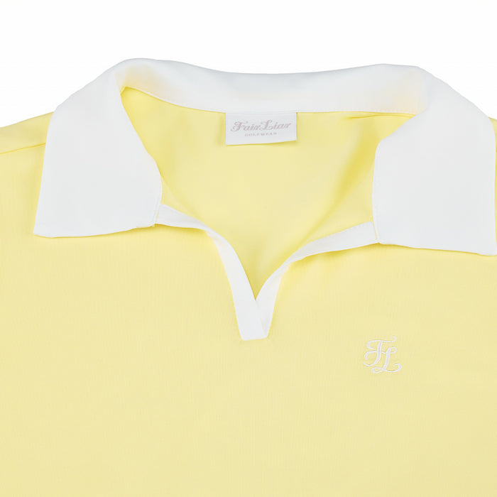 Contrast Collar Open-neck Sleeveless T-Shirt (Yellow)