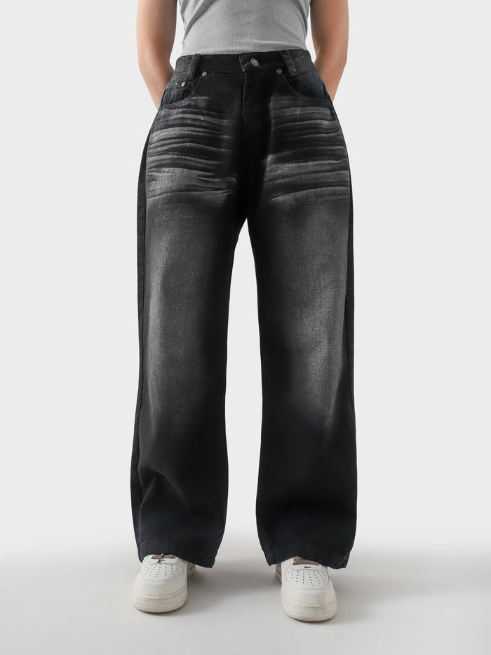 CORE denim washed black baggy jeans male model full body front view Pakistan – GROOVY