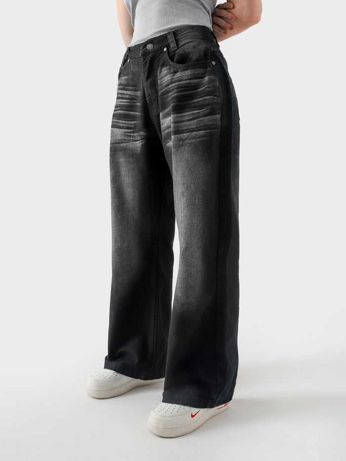 CORE denim washed black baggy jeans male model side view full body Pakistan – GROOVY