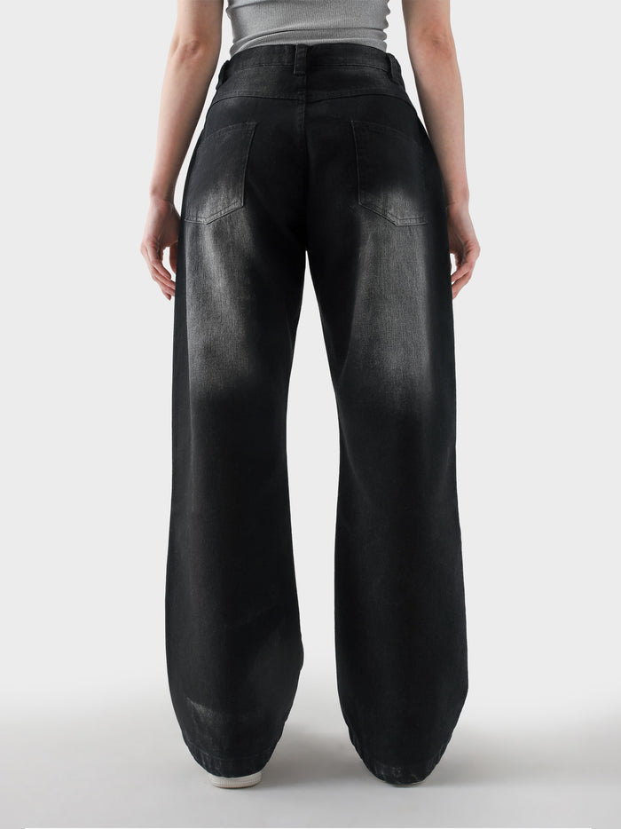 CORE denim washed black jeans female model front view relaxed fit Pakistan – GROOVY