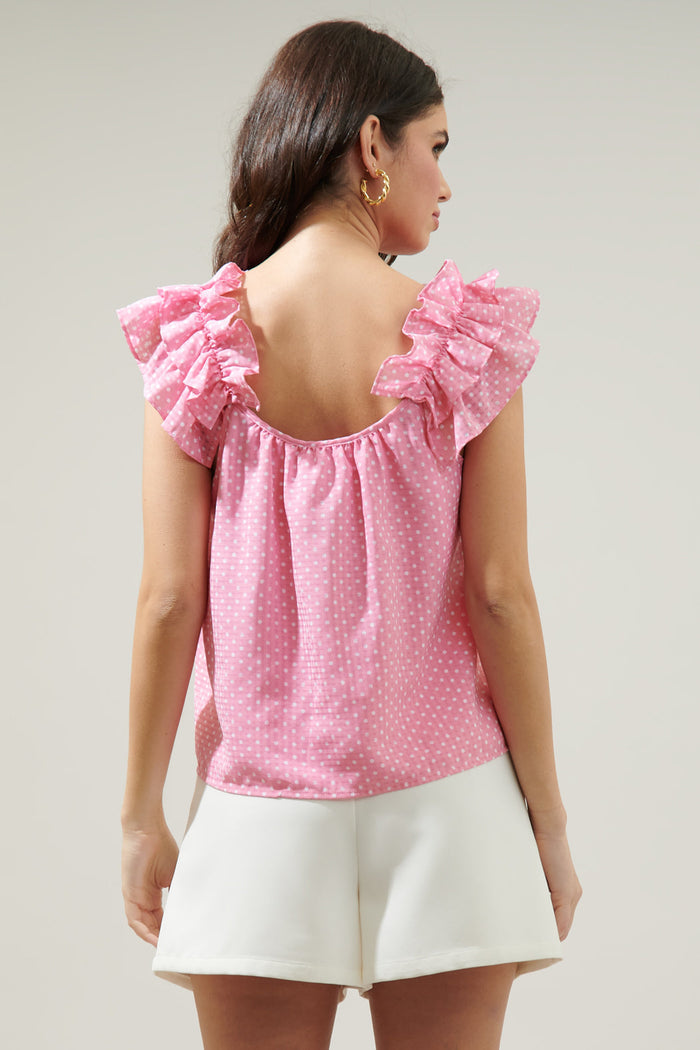 Corinne Polka Dot Ruffle Tank Top