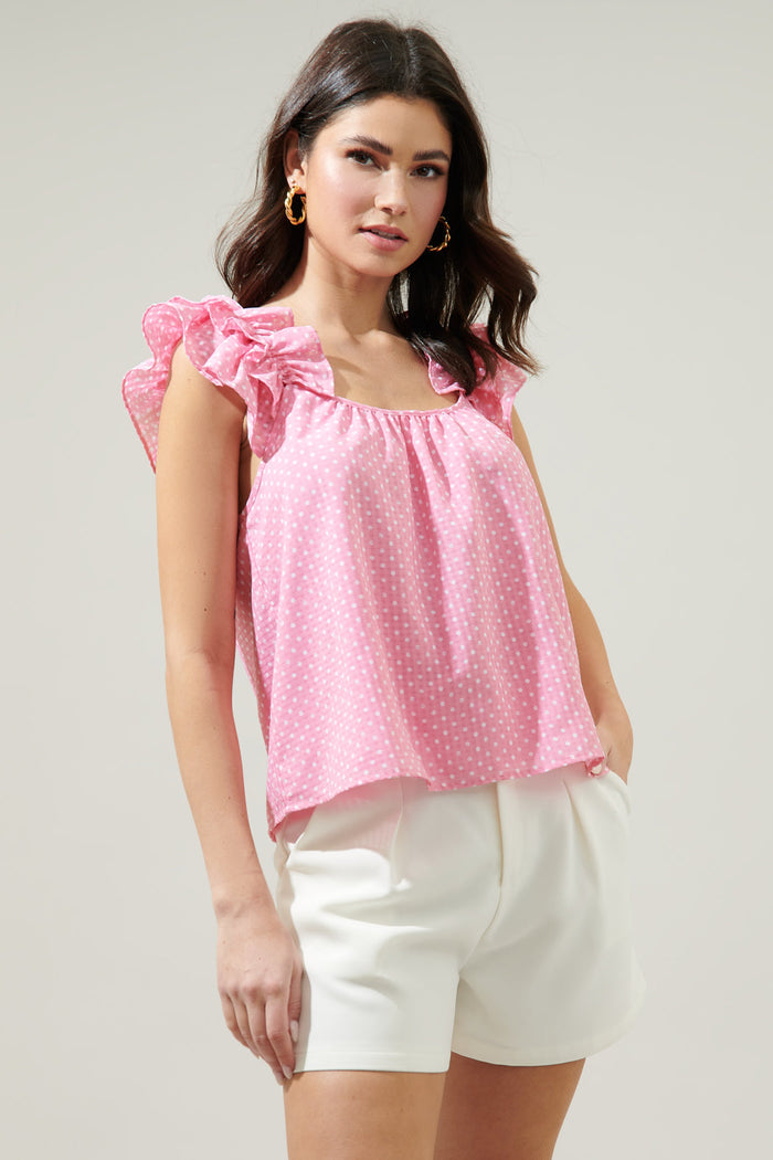 Corinne Polka Dot Ruffle Tank Top