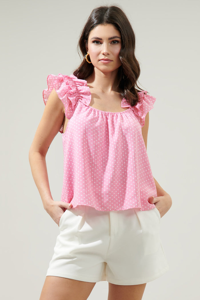 Corinne Polka Dot Ruffle Tank Top