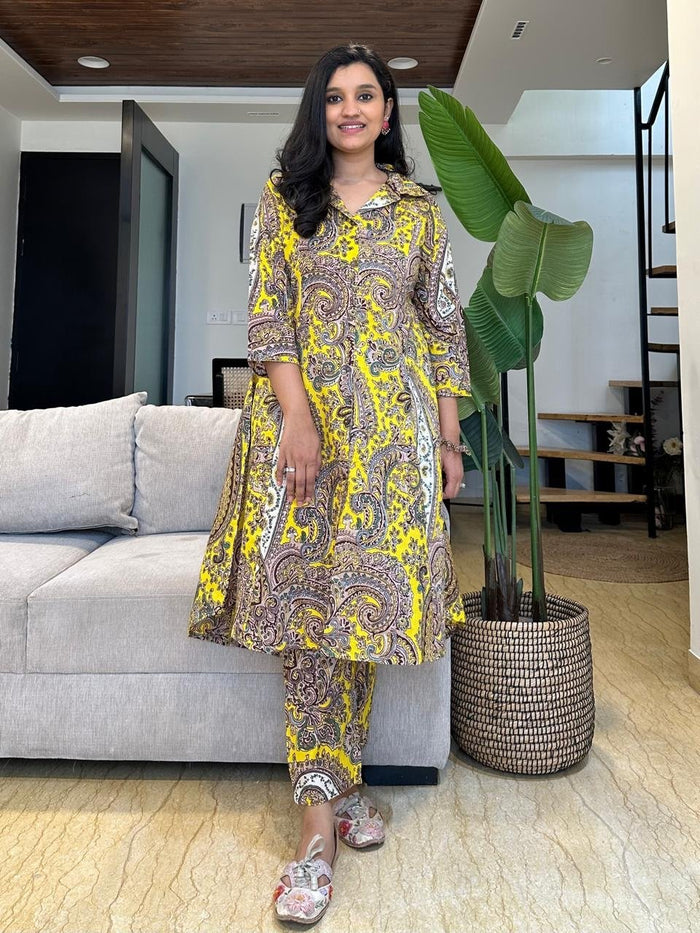 Cotton Coord Set- Yellow Paisley