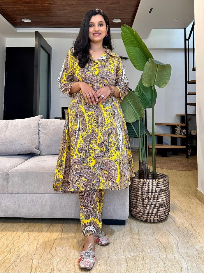 Cotton Coord Set- Yellow Paisley