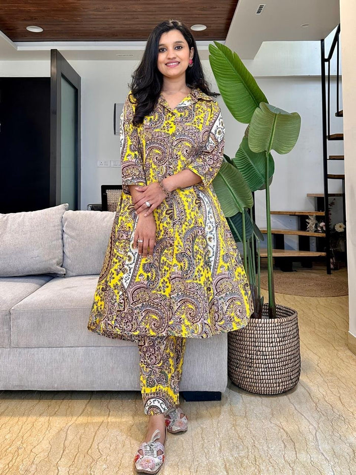 Cotton Coord Set- Yellow Paisley