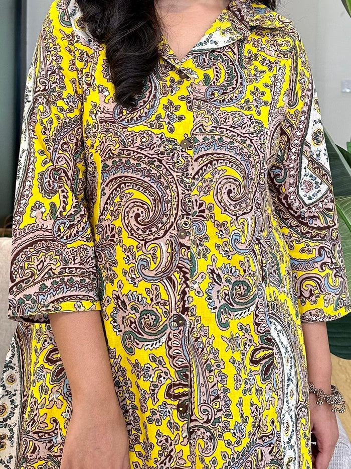 Cotton Coord Set- Yellow Paisley