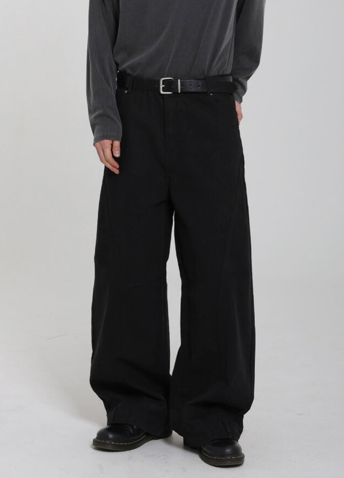 Curved Stitch Wide Pants - BEIGE / CHARCOAL / BLACK