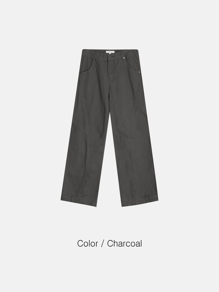 Curved Stitch Wide Pants - BEIGE / CHARCOAL / BLACK