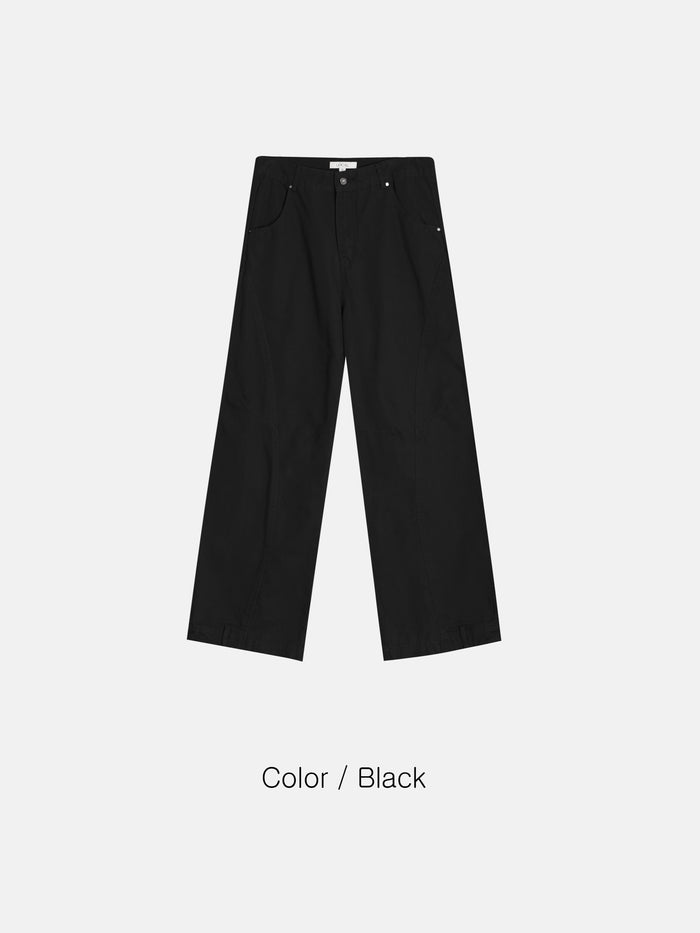 Curved Stitch Wide Pants - BEIGE / CHARCOAL / BLACK