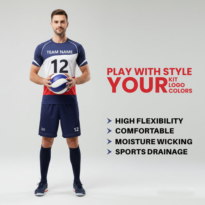 Person wearing a sports kit with text about features and customization options on a gray background