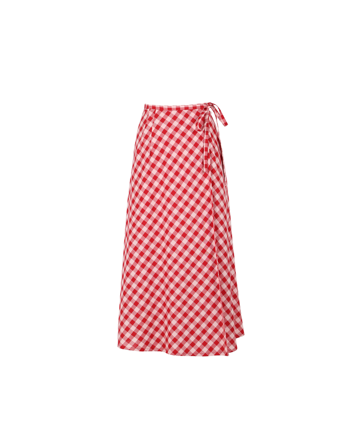 DARCY GINGHAM MIDI SKIRT RED GINGHAM