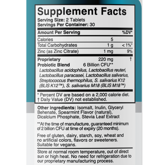 Dental Oral Probiotics with BLIS K12 & M18 – 7 Strains, 6 Billion CFU (Strawberry Vanilla Flavor)