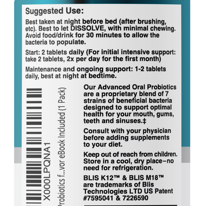 Dental Oral Probiotics with BLIS K12 & M18 – 7 Strains, 6 Billion CFU (Strawberry Vanilla Flavor)