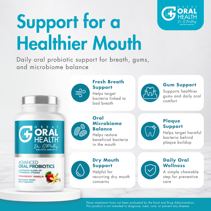 Dental Oral Probiotics with BLIS K12 & M18 – 7 Strains, 6 Billion CFU (Strawberry Vanilla Flavor)