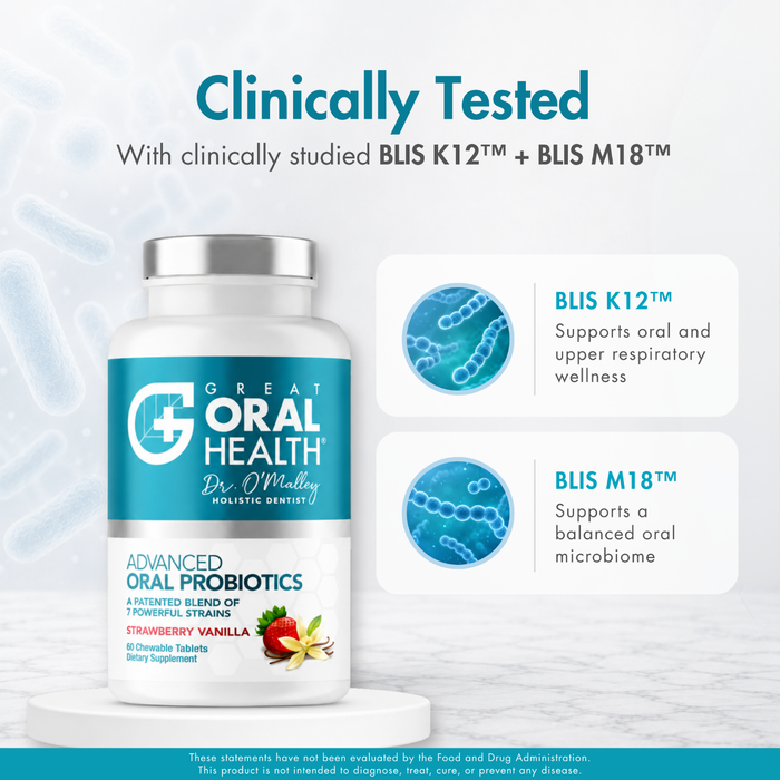 Dental Oral Probiotics with BLIS K12 & M18 – 7 Strains, 6 Billion CFU (Strawberry Vanilla Flavor)