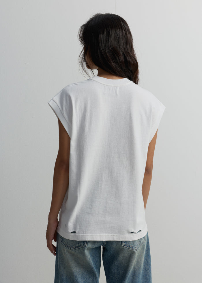 DISTRESSED HEM SLEEVELESS TEE