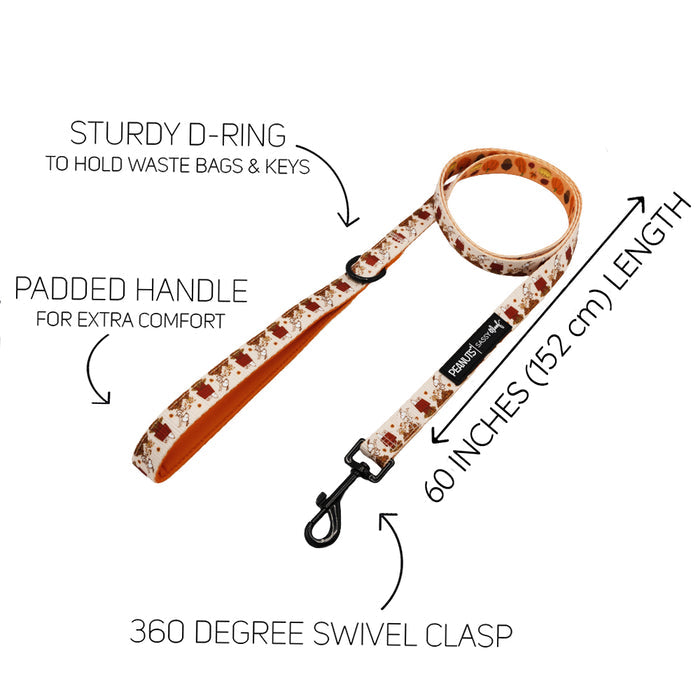 Take your walks in style with this giraffe print dog leash featuring a sturdy D-ring for bags or keys, a padded handle for comfort, 60-inch (152 cm) length, and a 360-degree swivel clasp. Pair it with the Sassy Woof Dog Collar Three Piece Bundle - Peanuts™ Harvest for a coordinated look, or add it to your Puppy Growth Pawtection Plan for the perfect combination of fashion and function on every outing.