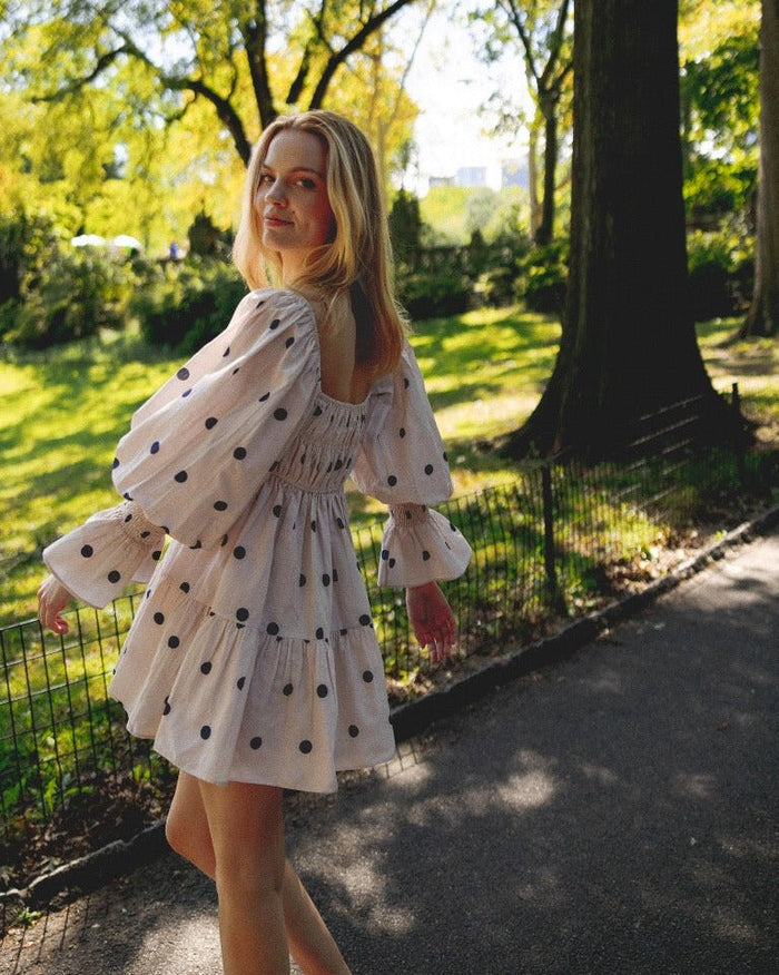Elisabeth Dress in Navy Polka Dot