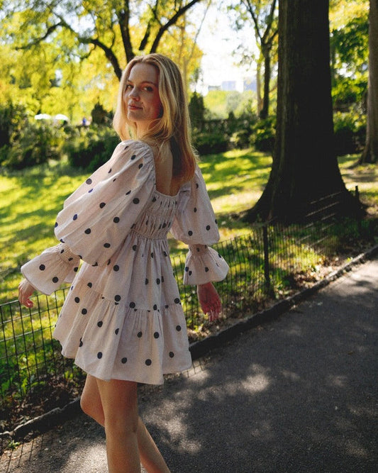 Elisabeth Dress in Navy Polka Dot