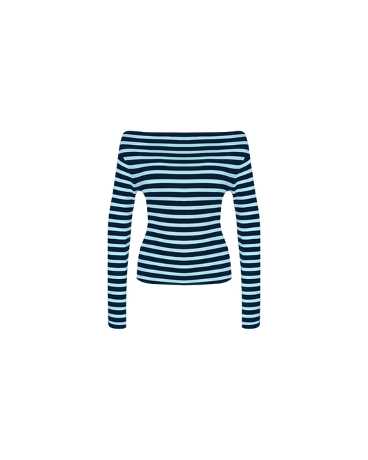 EMMA KNIT LONG SLEEVE  BABY BLUE NAVY STRIPE