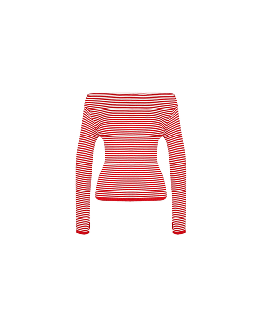 EMMA KNIT LONG SLEEVE  RED WHITE STRIPE