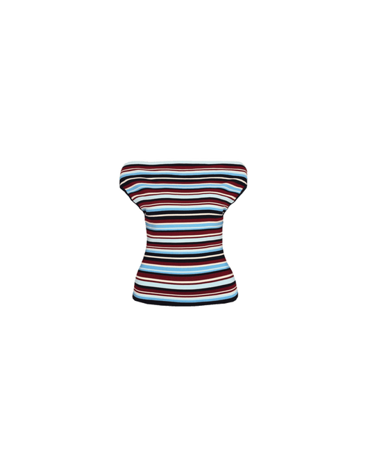 EMMA KNIT TOP BURGUNDY BLUE STRIPE