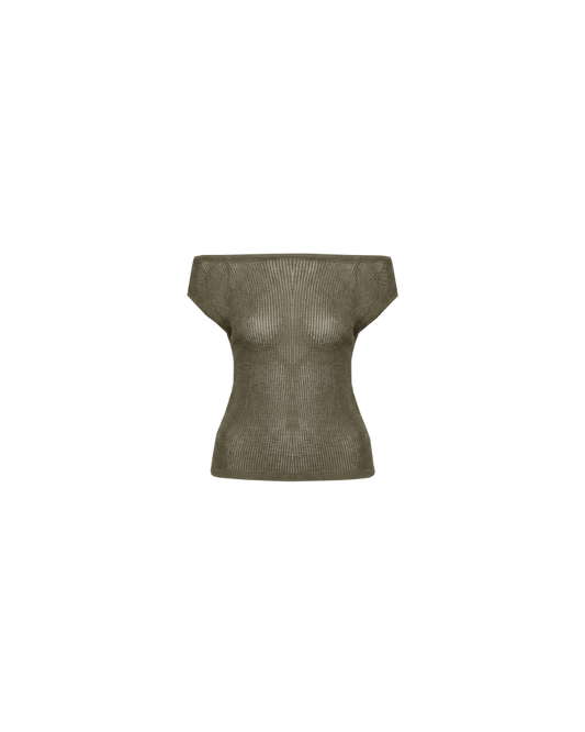 EMMA KNIT TOP MOSS CROCHET