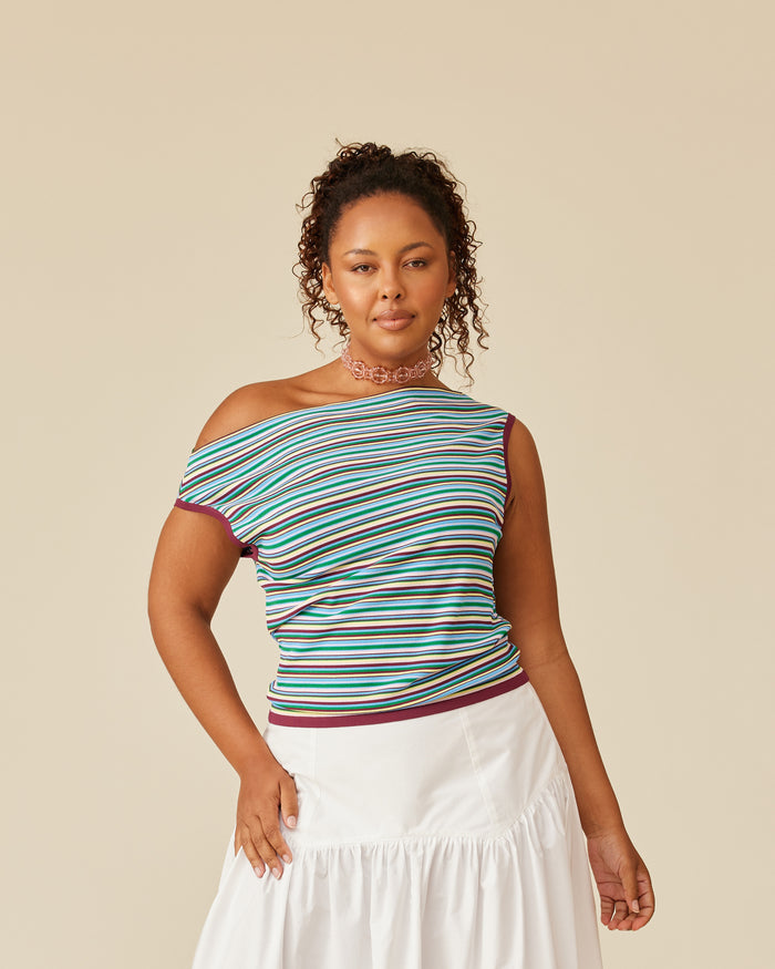 EMMA KNIT TOP PINK FINE LINE MULTI STRIPE