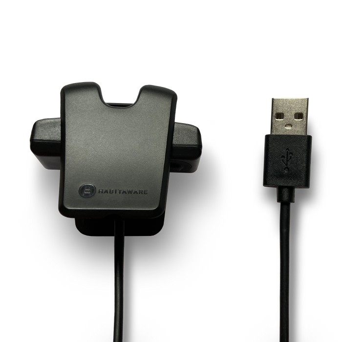 An Extra Charging Base: Keen2 connected to a black usb cable.