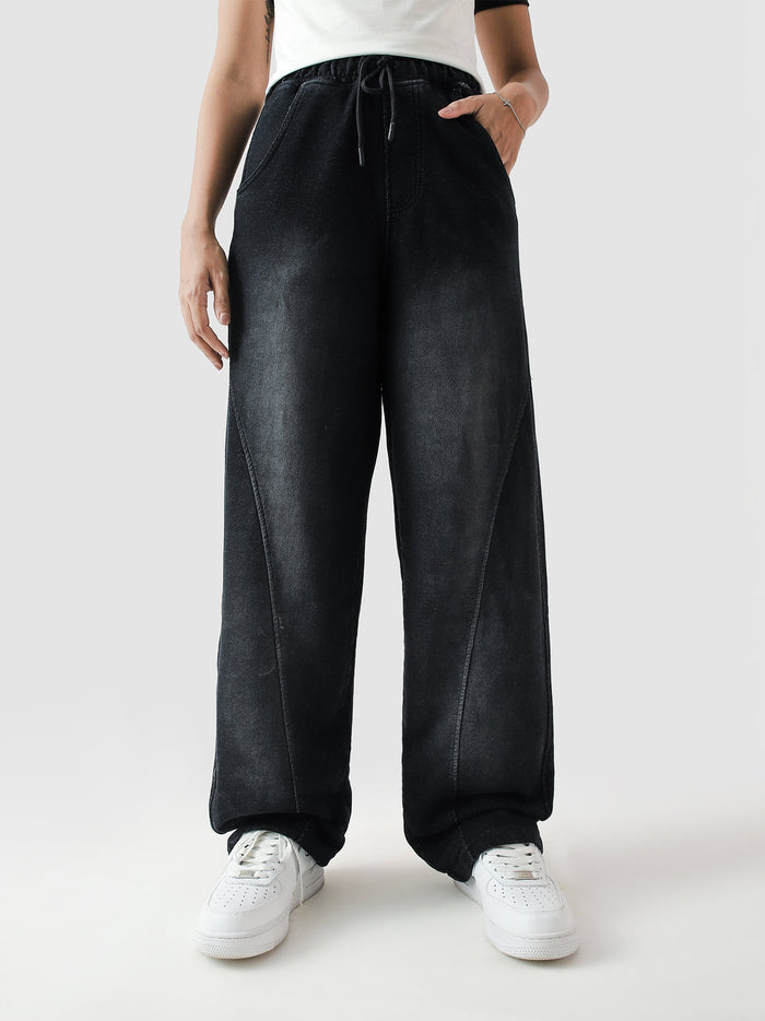 Fade washed baggy trouser flat lay washed fabric texture Pakistan – GROOVY