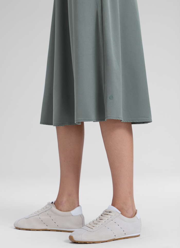 CRZ YOGA Women's Causal High Rise A line Flowy Midi Pocket Skirts Grey Sage