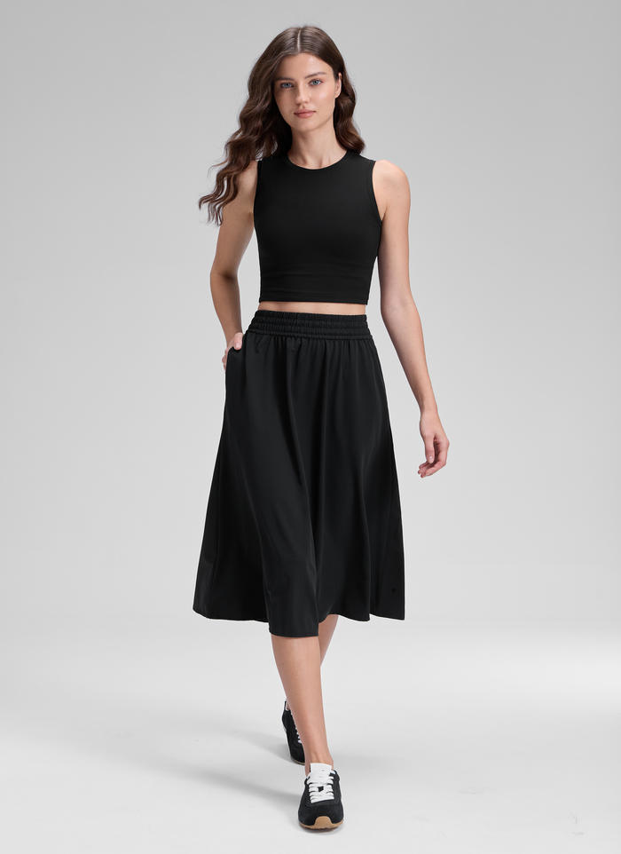 CRZ YOGA Women's Causal High Rise A line Flowy Midi Pocket Skirts Black
