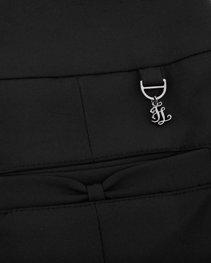 Front Ribbon Belt Wide Pleated Skirt (Black)