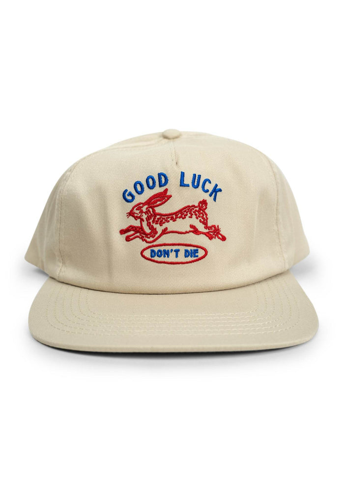 Tan cotton twill hat with direct embroidery and leather adjustable strap, classic cap with  durable construction
