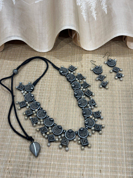 Grey Geometric Terracotta Necklace