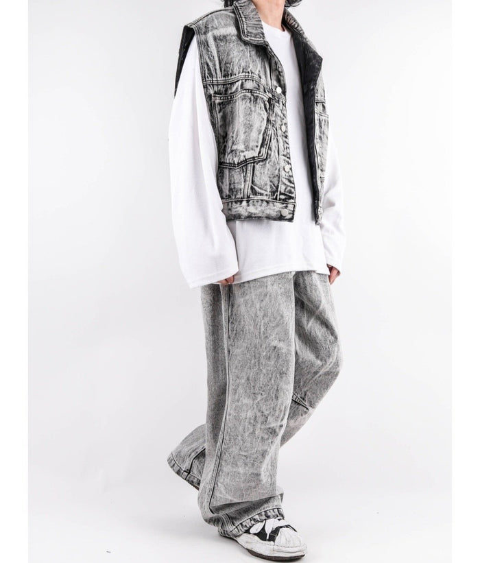 Grill-Washed Denim Vest Set Up