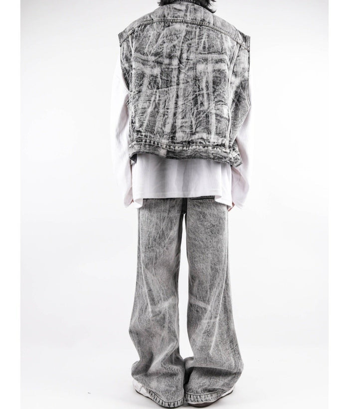 Grill-Washed Denim Vest Set Up
