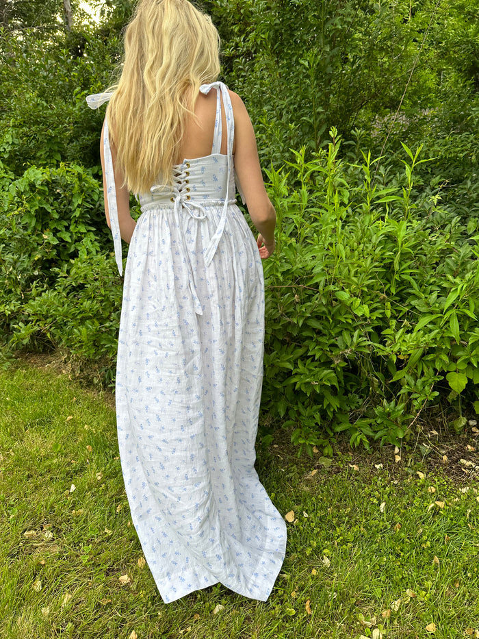 Marie Dress in Ditsy Blue Floral