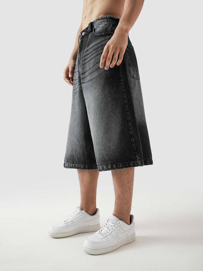 Jorts hard washed grey denim shorts male model front view Pakistan – GROOVY