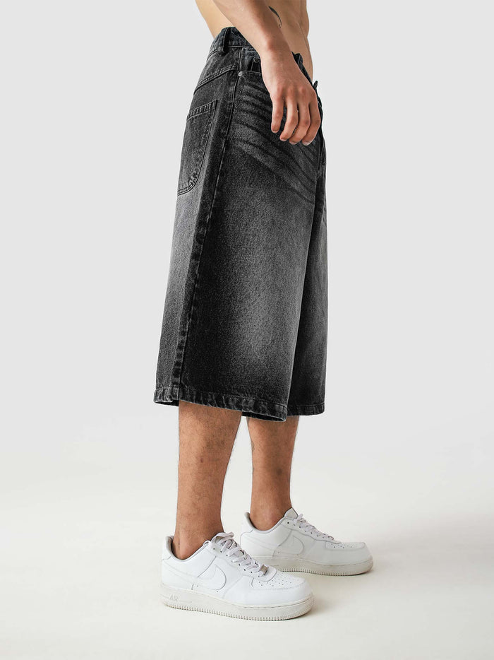 Jorts hard washed grey denim shorts male model side view Pakistan – GROOVY