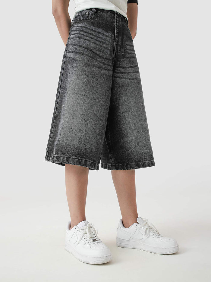 Jorts hard washed grey denim shorts detail closeup washed texture Pakistan – GROOVY