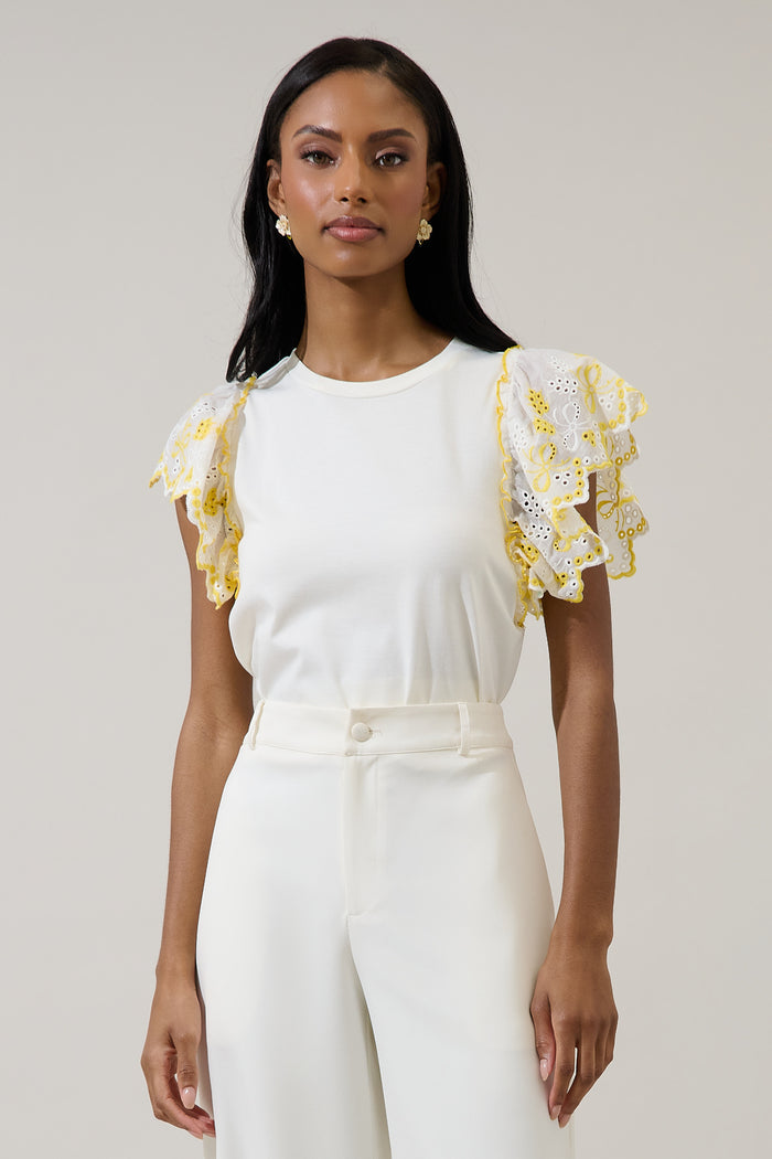 Keny Eyelet Ruffle Knit Top