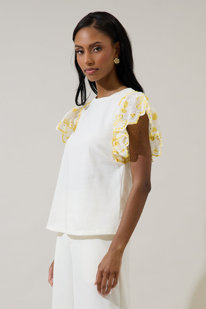 Keny Eyelet Ruffle Knit Top