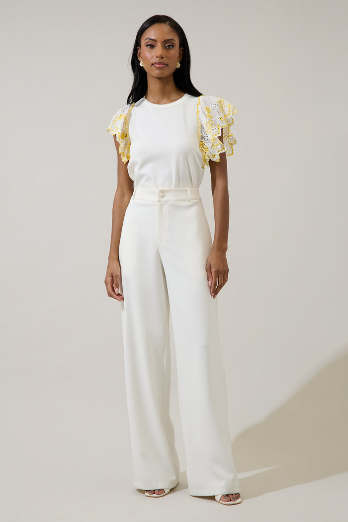 Keny Eyelet Ruffle Knit Top