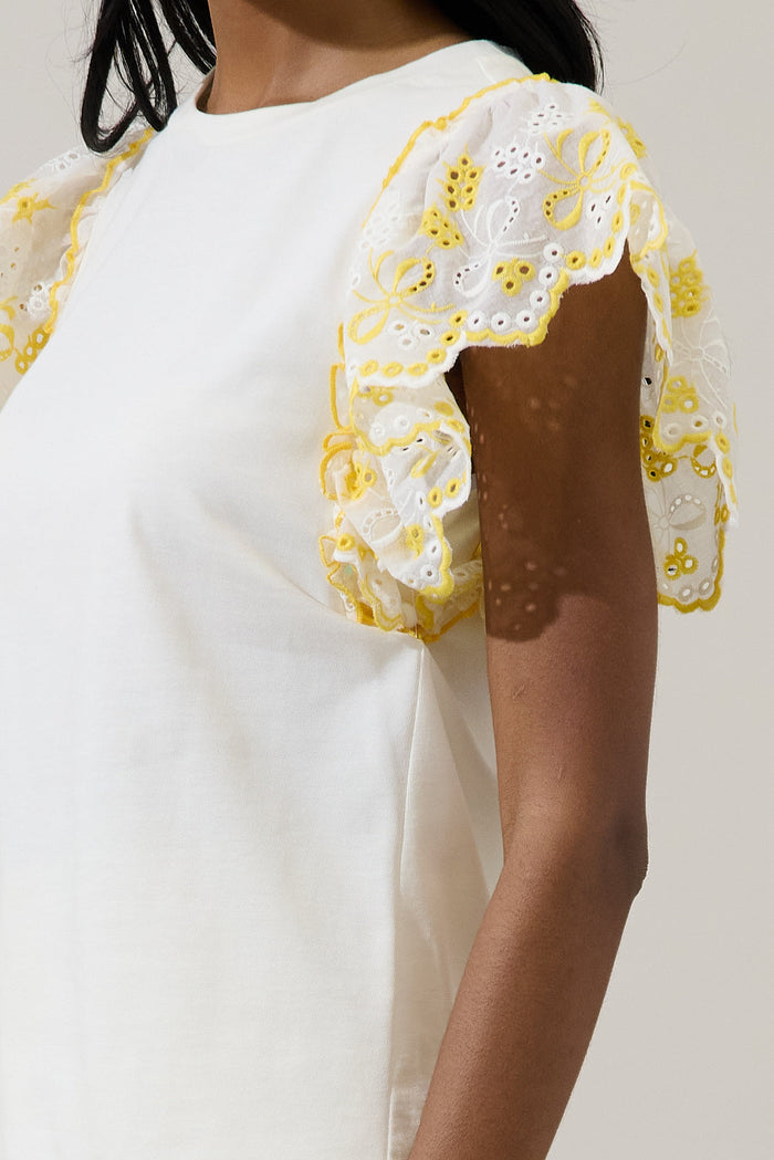 Keny Eyelet Ruffle Knit Top