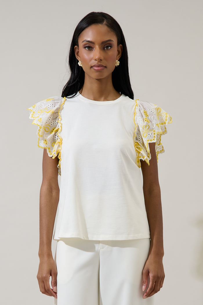 Keny Eyelet Ruffle Knit Top