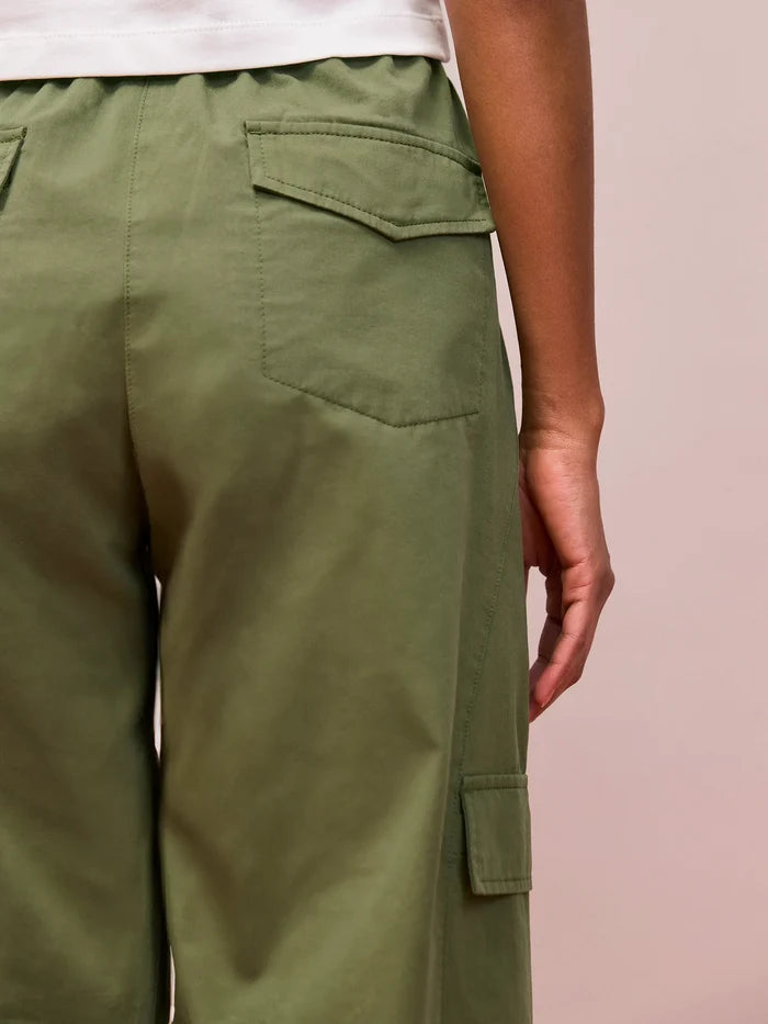 Khaki cargo pocket trousers with back flap pocket detail