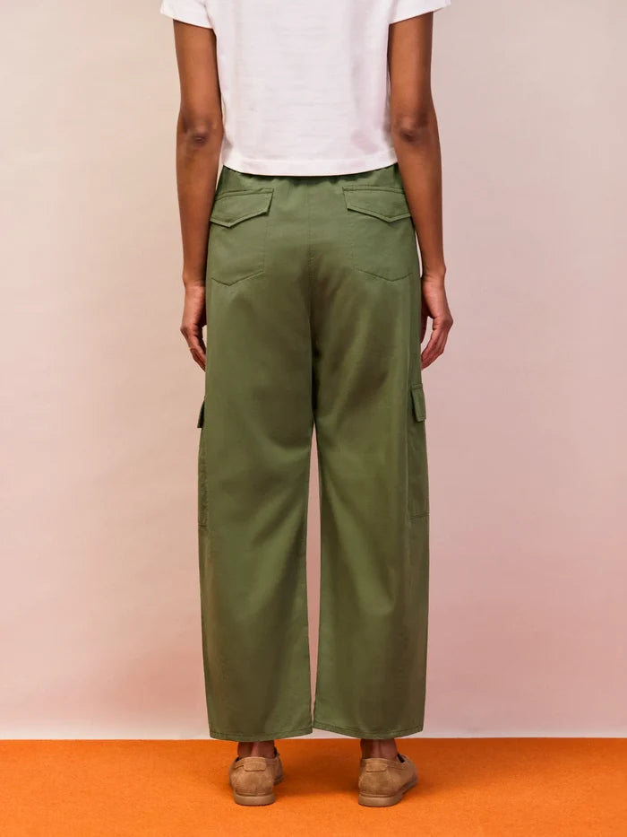Khaki cargo pocket trousers wide leg back view