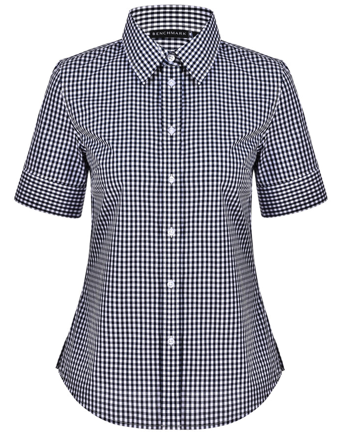 Ladies Gingham Check Short Sleeve Shirt